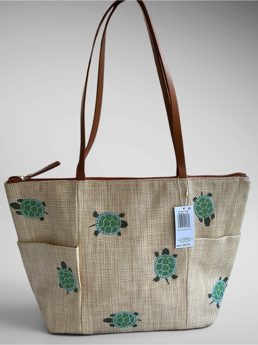 Vera Bradley Fairhill Tote Turtles Woven Faux Straw Beach Bag NWT